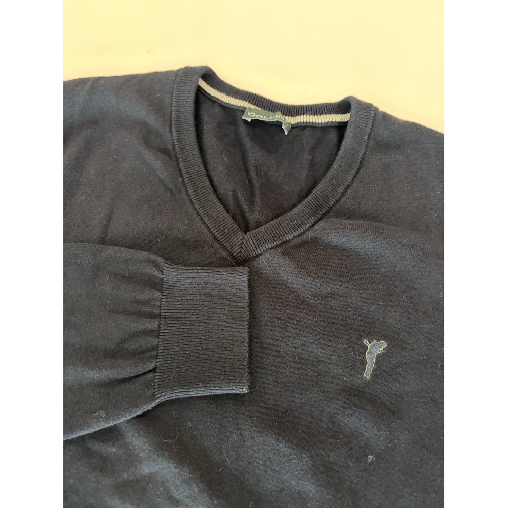 Golfino Mens Classic Extrafine Pullover V-Neck Sweater Navy Blue Size L 2418312